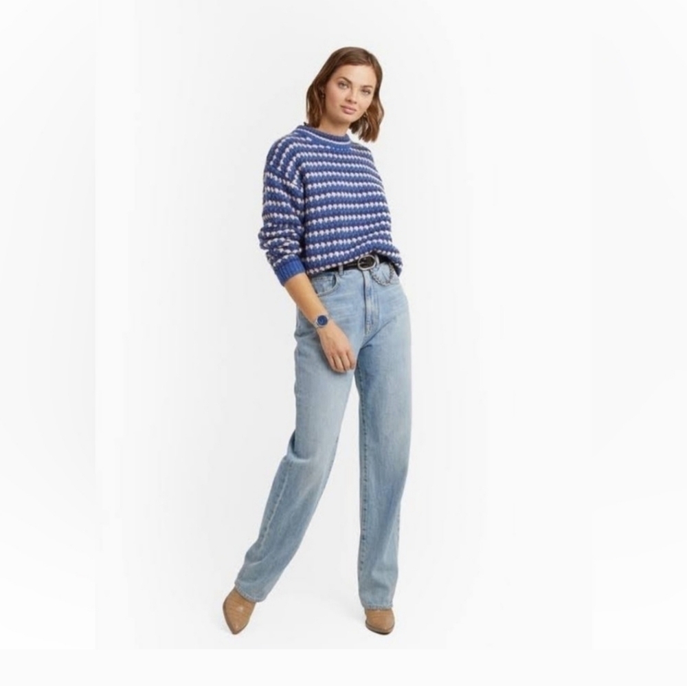 Rebecca Minkoff KatherineWaved Stripe Chunky Knit Sweater in Blue Multi Medium  - Picture 4 of 16